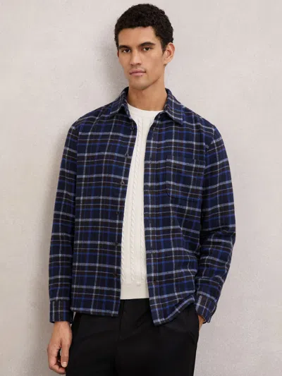 Reiss Sam Long Sleeved Patch Pocket Check Overshirt In Blue