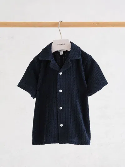 Reiss Babies'  Navy Shore 9-13 Yrs Towelling Cuban-collar Shirt In Blue