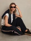 Reiss Navy Side-stripe Wide-leg Trousers In Blue