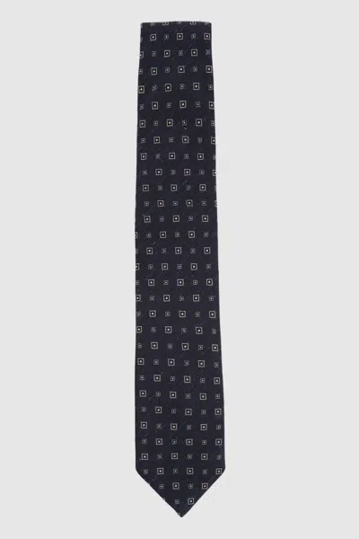 Reiss Navy Anzio Silk Blend Foulard Medallion Print Tie
