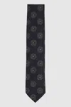 Reiss Navy Silk Blend Tie With Medallion Pattern