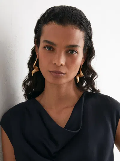 Reiss Navy Silk Cowl-neck Sleeveless Top