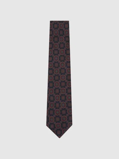 Reiss Navy Silk Floral Medallion-print Tie