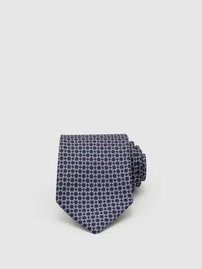 Reiss Navy Silk Geometric Chain-print Tie In Blue