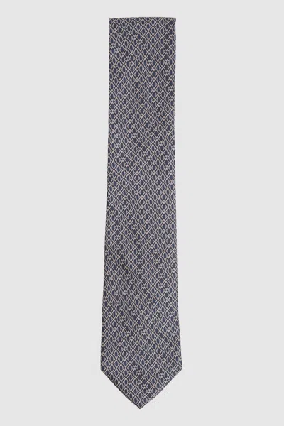 Reiss Navy Silk Geometric-print Tie