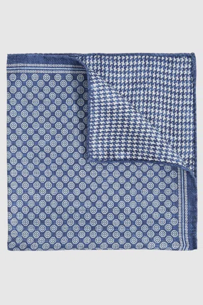 Reiss Navy Silk Medallion-print Pocket Square