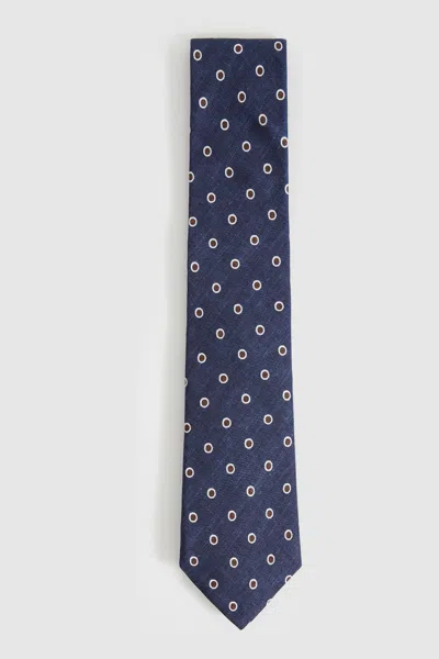 Reiss Navy Silk Polka Dot Print Tie