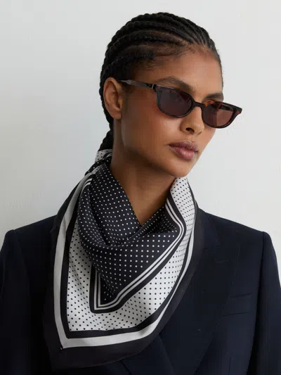 Reiss Navy Silk Polka-dot Square Scarf