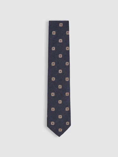 Reiss Navy Silk-wool Square-medallion Tie In Blue
