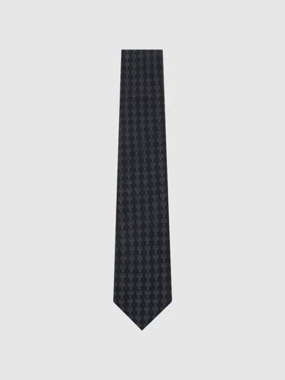 Reiss Navy Silk-blend Woven Tonal Diamond Tie