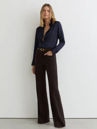 Reiss Navy Silk-satin Concealed-placket Shirt In Blue