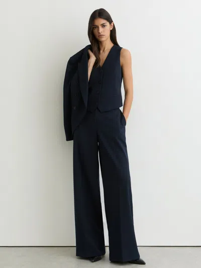 Reiss Navy Single-breasted Twill Waistcoat In Blue
