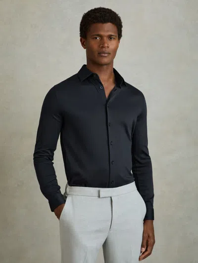 Reiss Navy Slim Fit Mercerised Cotton Jersey Shirt
