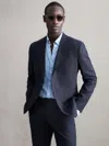 Reiss Mens Navy Blue Linen Single Breasted Slim Fit Blazer