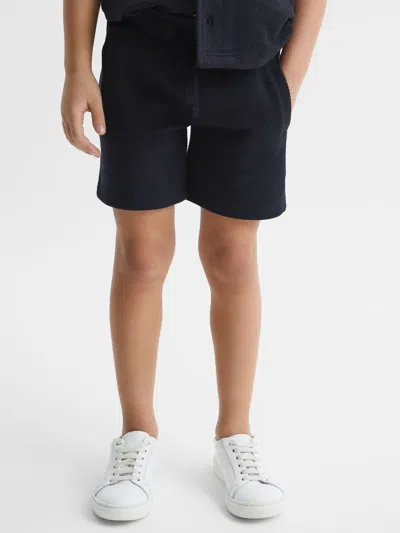 Reiss Navy Slim Fit Textured Drawstring Shorts In Blue