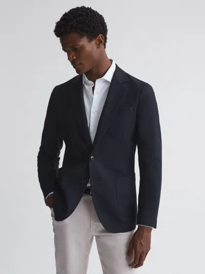 Reiss Navy Slim Fit Textured Wool Blend Blazer In Blue