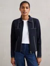 Reiss Navy Stitch-detail Zip-through Cardigan In Blue