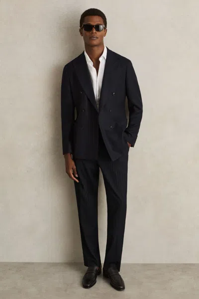 Reiss Navy Straight Leg Pinstripe Trousers