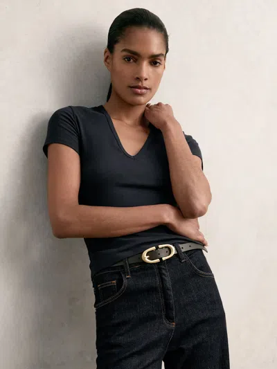Reiss Navy Stretch Cotton V-neck T-shirt In Blue
