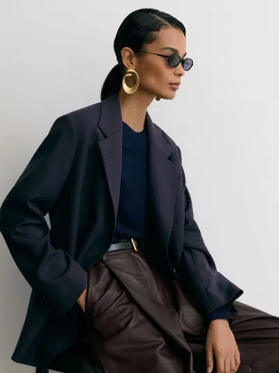 Reiss Navy Sandor Stretch-twill Relaxed Single-breasted Blazer In Blue