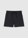 Reiss Navy Stripe Linen Blend Drawstring Shorts In Black