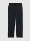 Reiss Navy Stripe Andros Linen-blend Drawstring Trousers In Blue
