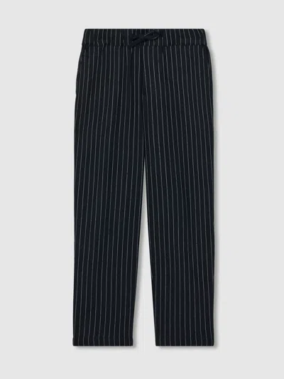 Reiss Navy Stripe Linen-blend Drawstring Trousers In Blue