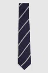 Reiss Navy Striped Wool Melange Tie In Navy
