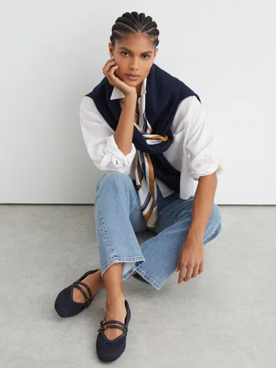 Reiss Navy Suede Croc-embossed Ballet Flats In Blue