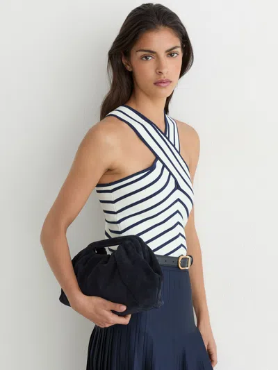 Reiss Navy Suede Cut-out Handle Pouch Clutch Bag In Black