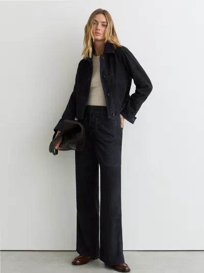 Reiss Navy Suede High-rise Flared Trousers In Blue