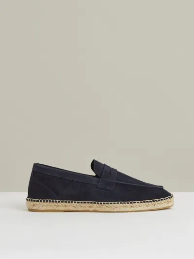 Reiss Navy Suede Penny-strap Espadrilles In Blue