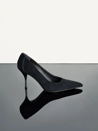 Reiss Navy Suede Pointed-toe Mid-heel Court Shoes In Blue