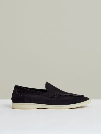 Reiss Navy Suede Slip-on Loafers In Blue