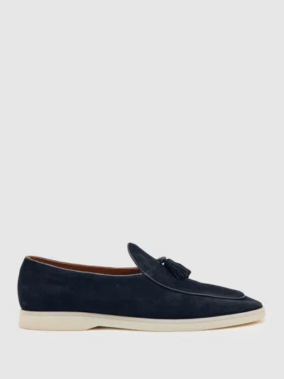 Reiss Navy Suede Tassel Loafers In Blue