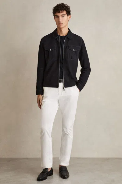 REISS NAVY SUEDE ZIP-THROUGH JACKET