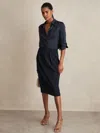 Reiss Navy Tailored Midi Suit Skirt In Blue