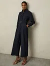 Reiss Navy Tailored Wide Leg Utility Jumpsuit In Blue