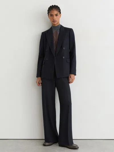 Reiss Navy Tall Elasticated-waist Wide-leg Twill Trousers In Blue