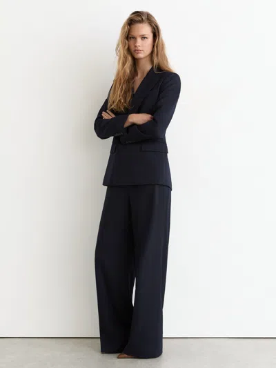 Reiss Navy Tall Wool-blend Wide-leg Suit Trousers In Blue