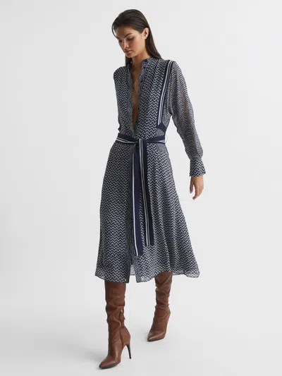 Reiss Navy Tanya Petite Mixed Print Midi Dress