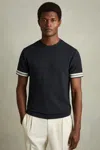 Reiss Navy Blue Textured Crew-neck Tipped T-shirt In Navy