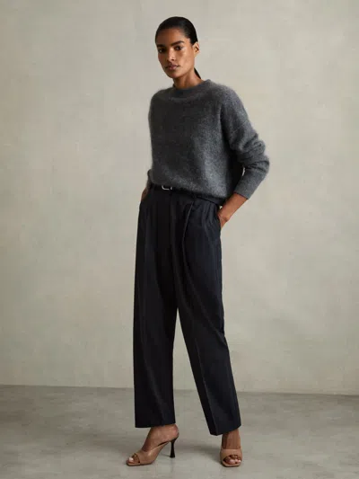 Reiss Navy Tapered Belted Trousers In Blue
