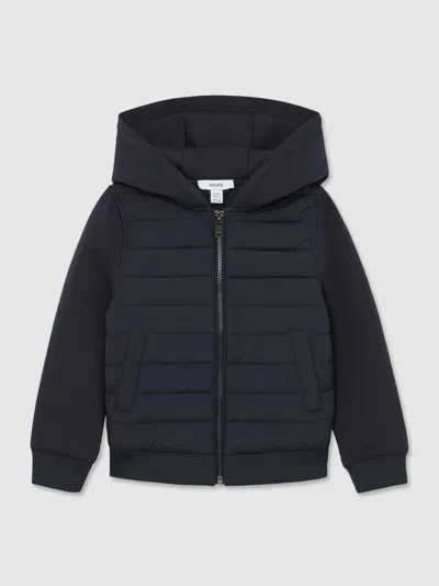 Reiss Kids'  Navy Taylor 3-9 Yrs Hybrid Zip-through Hooded Jacket In Blue