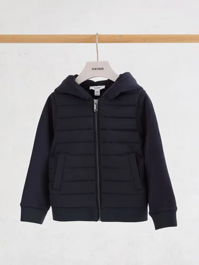 Reiss Kids'  Navy Taylor 9-13 Yrs Hybrid Zip-through Hooded Jacket In Blue