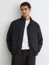Reiss Navy Technical Button-through Bomber Jacket In Blue