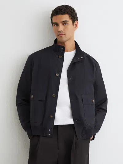 Reiss Navy Technical Button-through Bomber Jacket In Blue