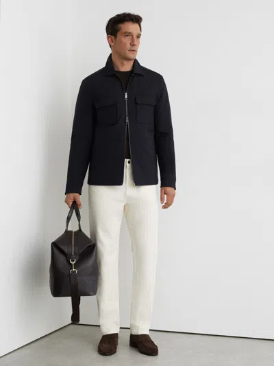 Reiss Navy Technical Quilted Zip-front Overshirt In Black