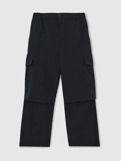 Reiss Navy Technical Straight Leg Cargo Trousers In Black