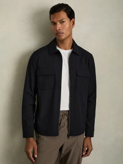 Reiss Navy Technical Zip Through Overshirt In Blue